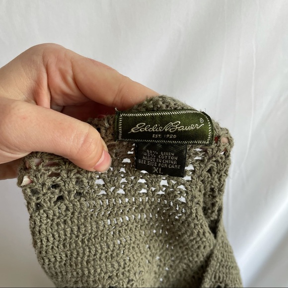EDDIE BAUER | Vintage Olive Green Crochet Knit Cropepd Cardigan Sz XL - Picture 8 of 8